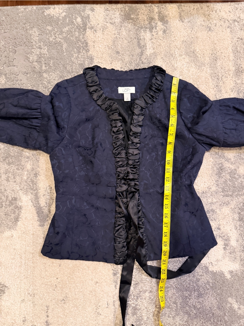 LOFT Navy Ruffle-Trim Tie-Front Jacket - Picture 6 of 7